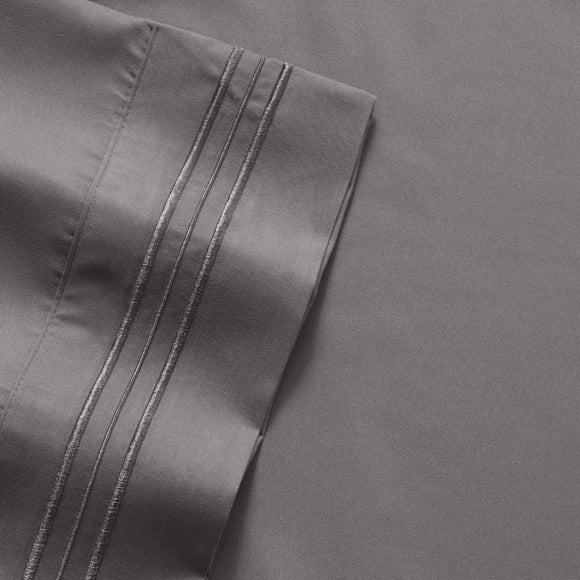 Thread Count 4 Piece Deep Pocket Bedroom Bed Sheet Set Queen - Gray